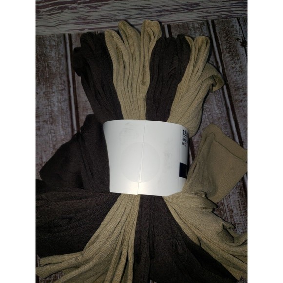 GE P12 WOMENS NYLON CREW DRESS SOCK 12 PR SIZE 6-12 LT. BROWN &BROWN NEW IN PKG - Picture 3 of 3